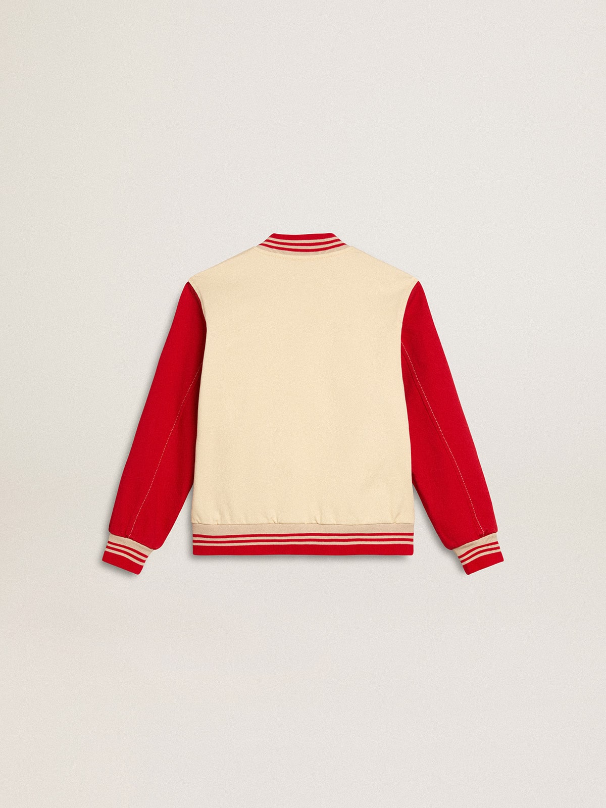 Kids' bomber jacket in beige and red cotton with embroidery on the chest - Golden Goose Kids