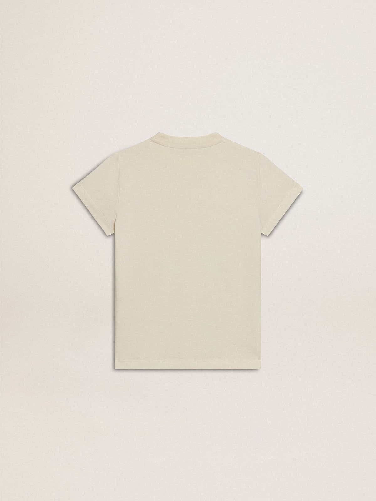 Girls' cotton T-shirt in worn white with red embroidery on the chest - Golden Goose Kids