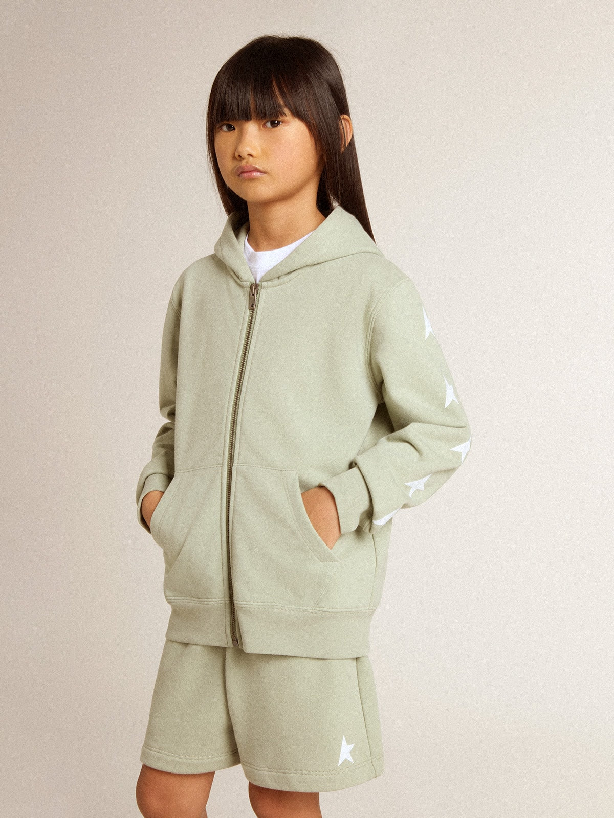 Light green sweatshirt with zip fastening - Golden Goose Kids