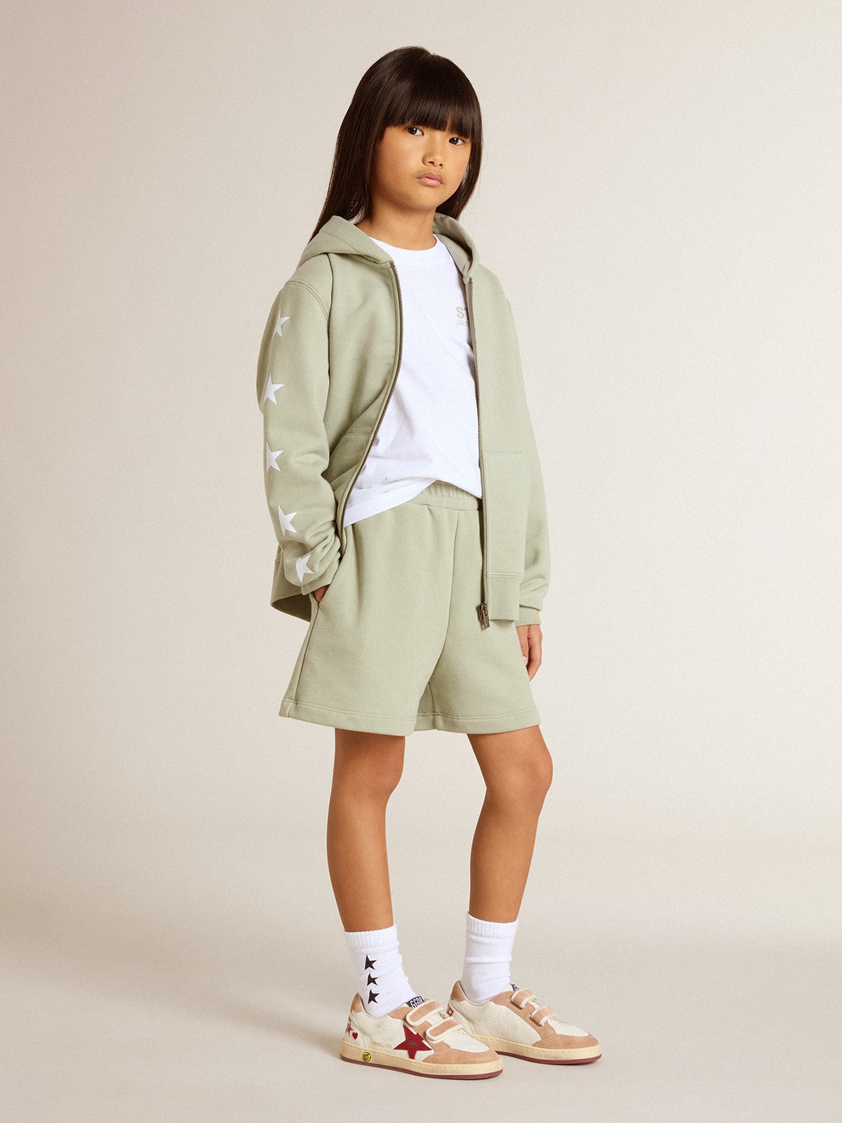 Light green sweatshirt with zip fastening - Golden Goose Kids