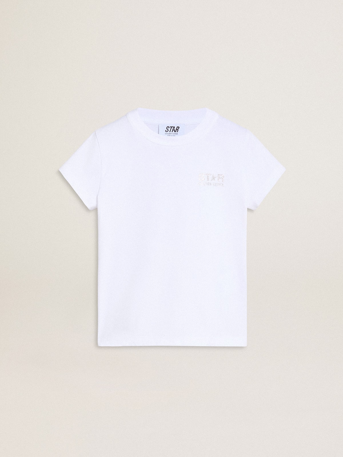 White and silver T-shirt with logo and maxi star in silver glitter - Golden Goose Kids