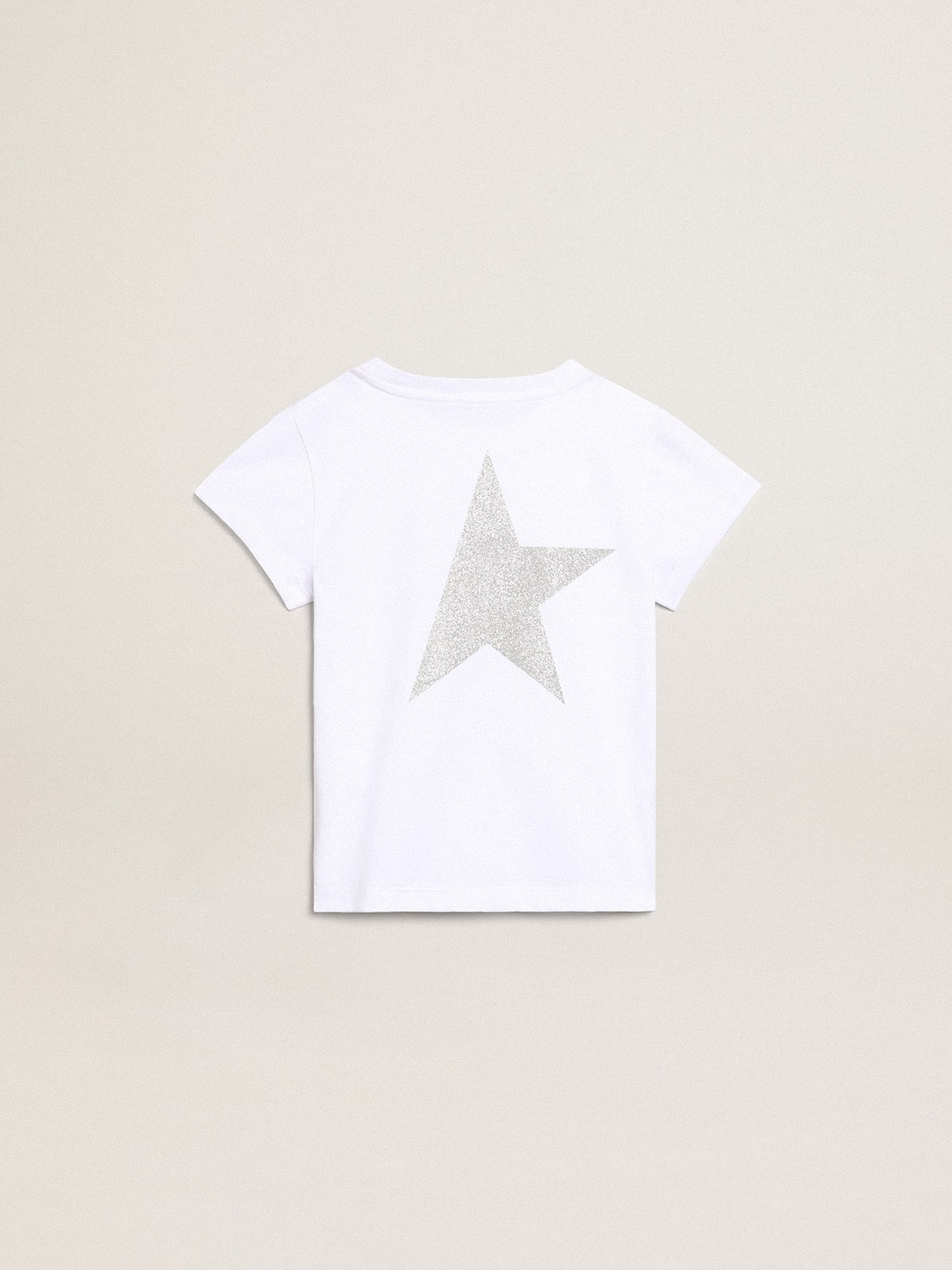 White and silver T-shirt with logo and maxi star in silver glitter - Golden Goose Kids