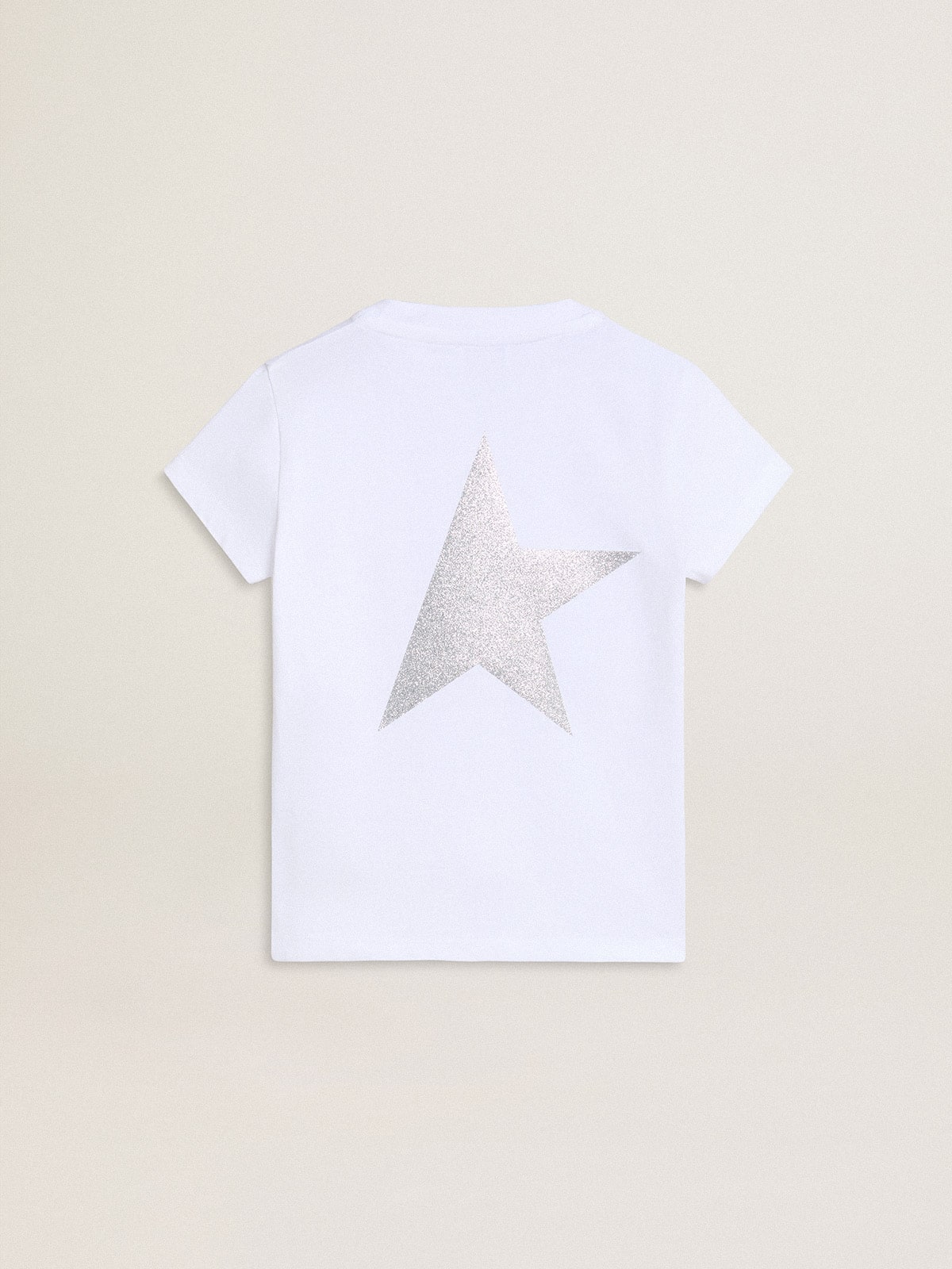 White and silver T-shirt with logo and maxi star in silver glitter - Golden Goose Kids