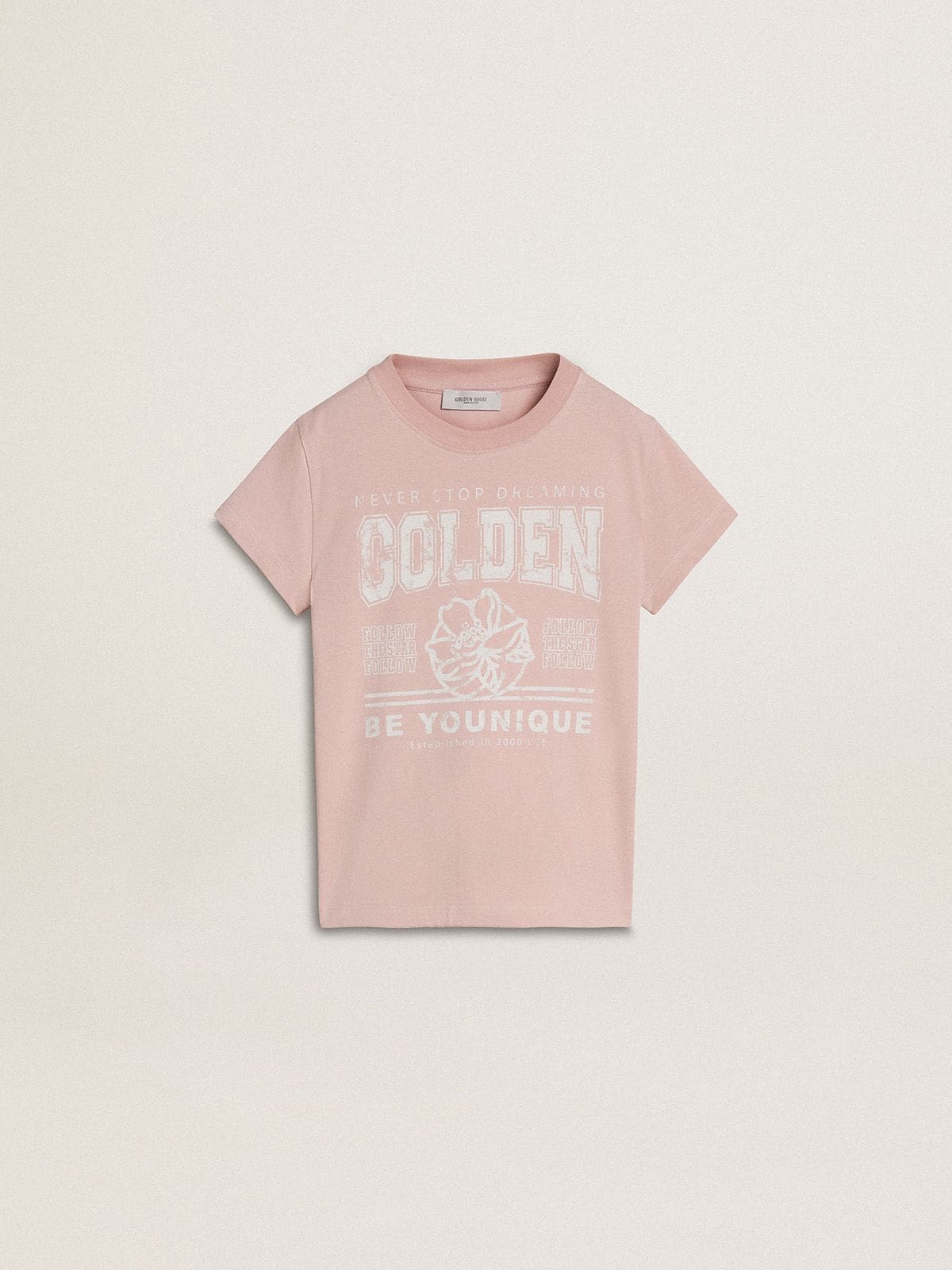 Girls' pink T-shirt with white print - Golden Goose Kids