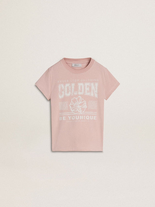 Girls' pink T-shirt with white print - Golden Goose Kids