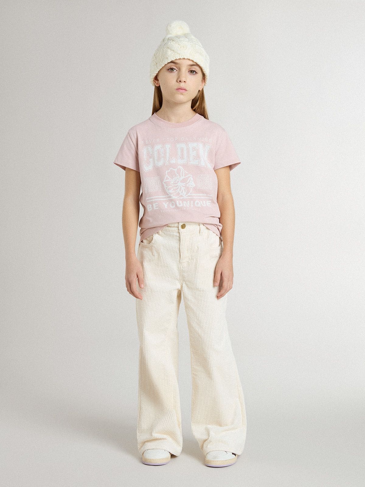 Girls' pink T-shirt with white print - Golden Goose Kids