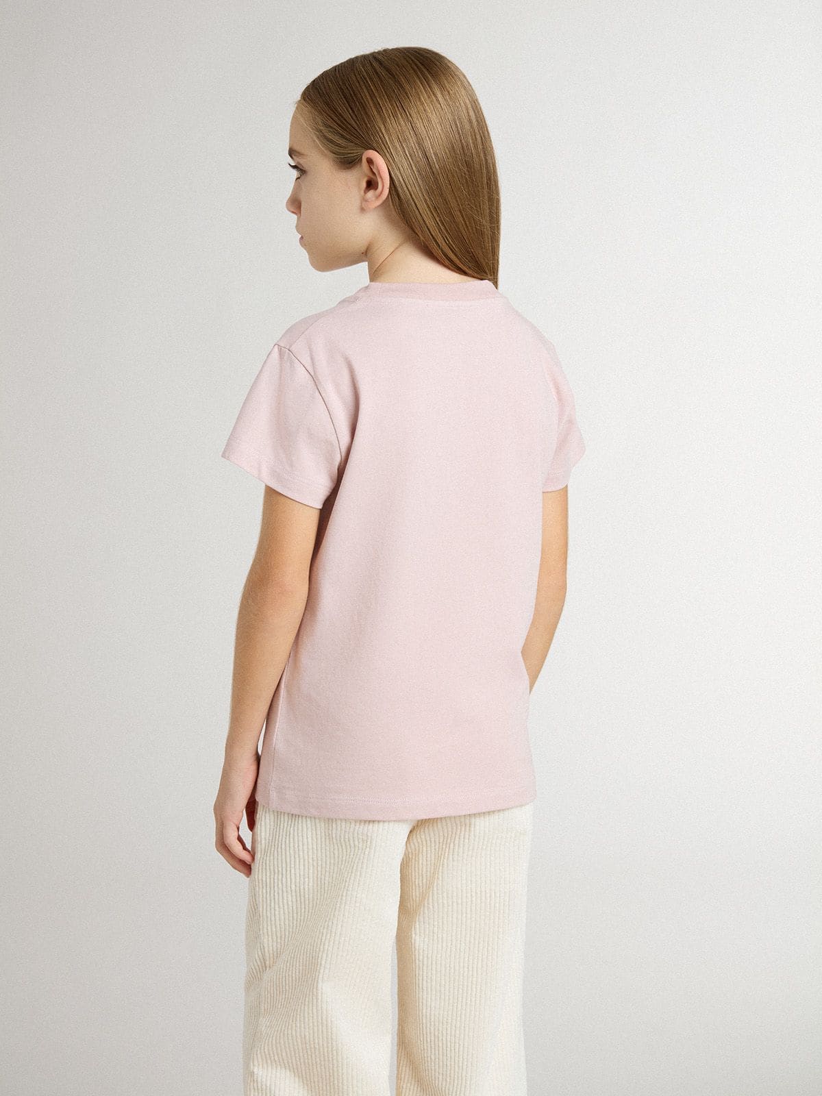 Girls' pink T-shirt with white print - Golden Goose Kids