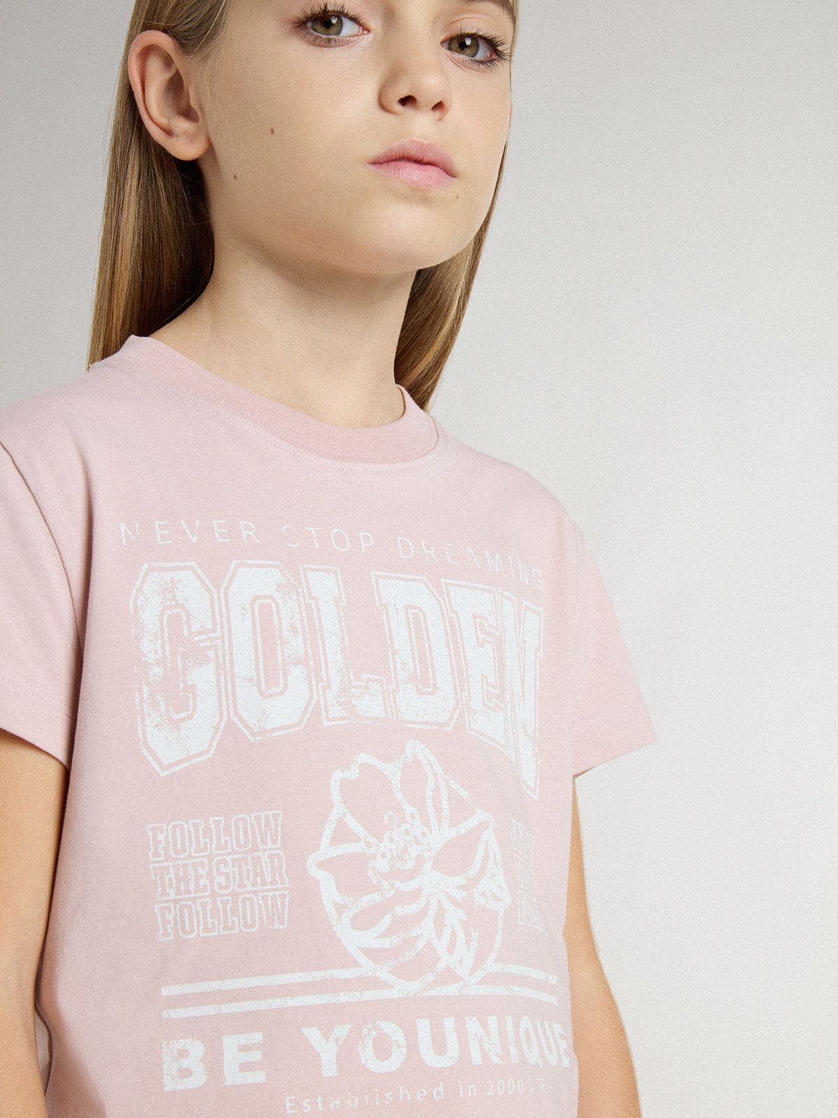 Girls' pink T-shirt with white print - Golden Goose Kids