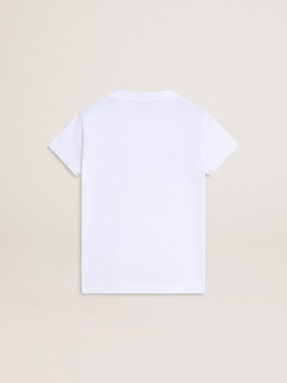 Girls' white T-shirt with pink glitter Golden lettering - Golden Goose Kids