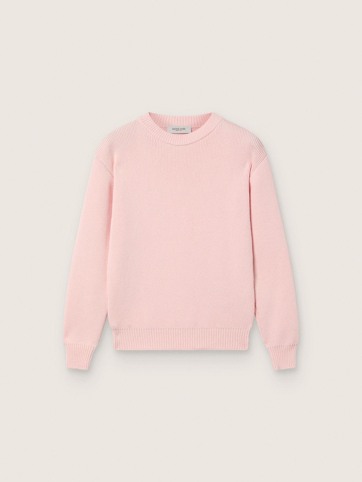 Unisex pink ribbed Golden sweater for kids with Golden logo on the back - Golden Goose Kids