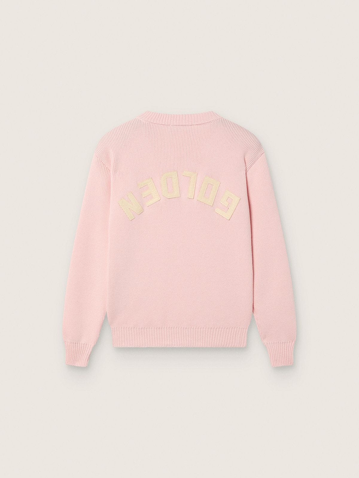 Unisex pink ribbed Golden sweater for kids with Golden logo on the back - Golden Goose Kids