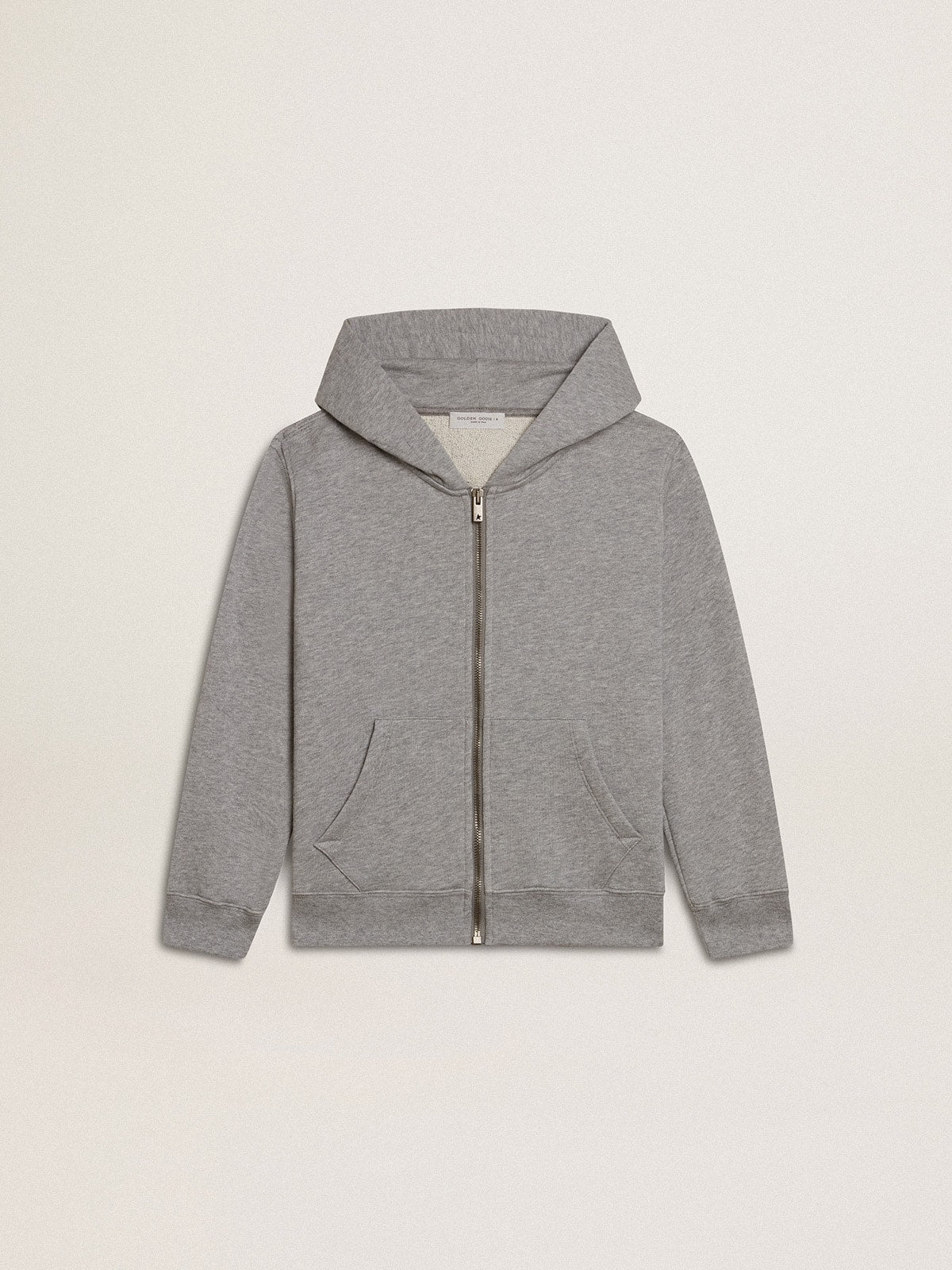 Gray melange hooded sweatshirt with print on the back - Golden Goose Kids