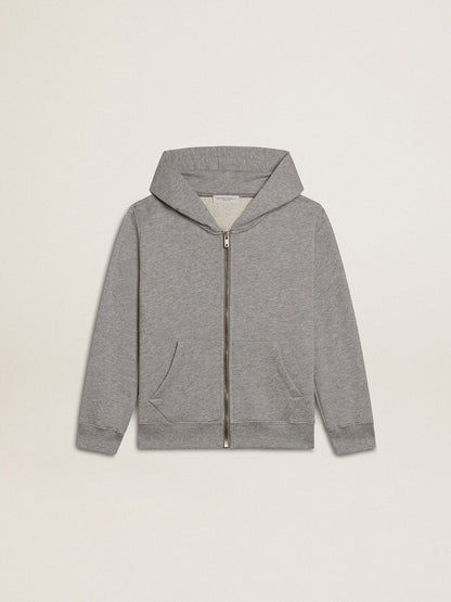 Gray melange hooded sweatshirt with print on the back - Golden Goose Kids