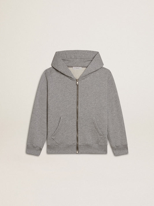 Gray melange hooded sweatshirt with print on the back - Golden Goose Kids