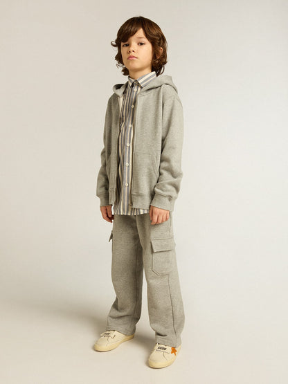 Gray melange hooded sweatshirt with print on the back - Golden Goose Kids