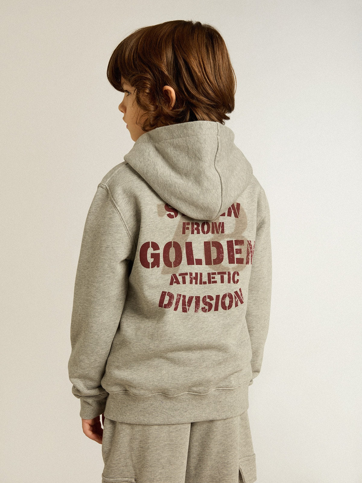 Gray melange hooded sweatshirt with print on the back - Golden Goose Kids