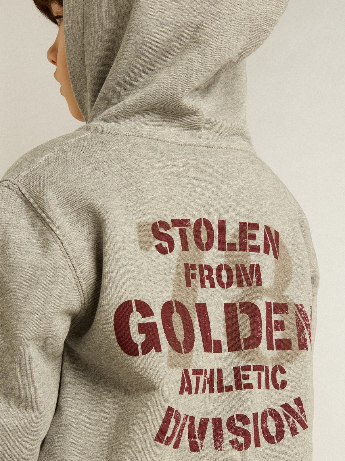 Gray melange hooded sweatshirt with print on the back - Golden Goose Kids