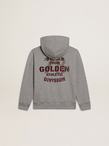 Gray melange hooded sweatshirt with print on the back - Golden Goose Kids