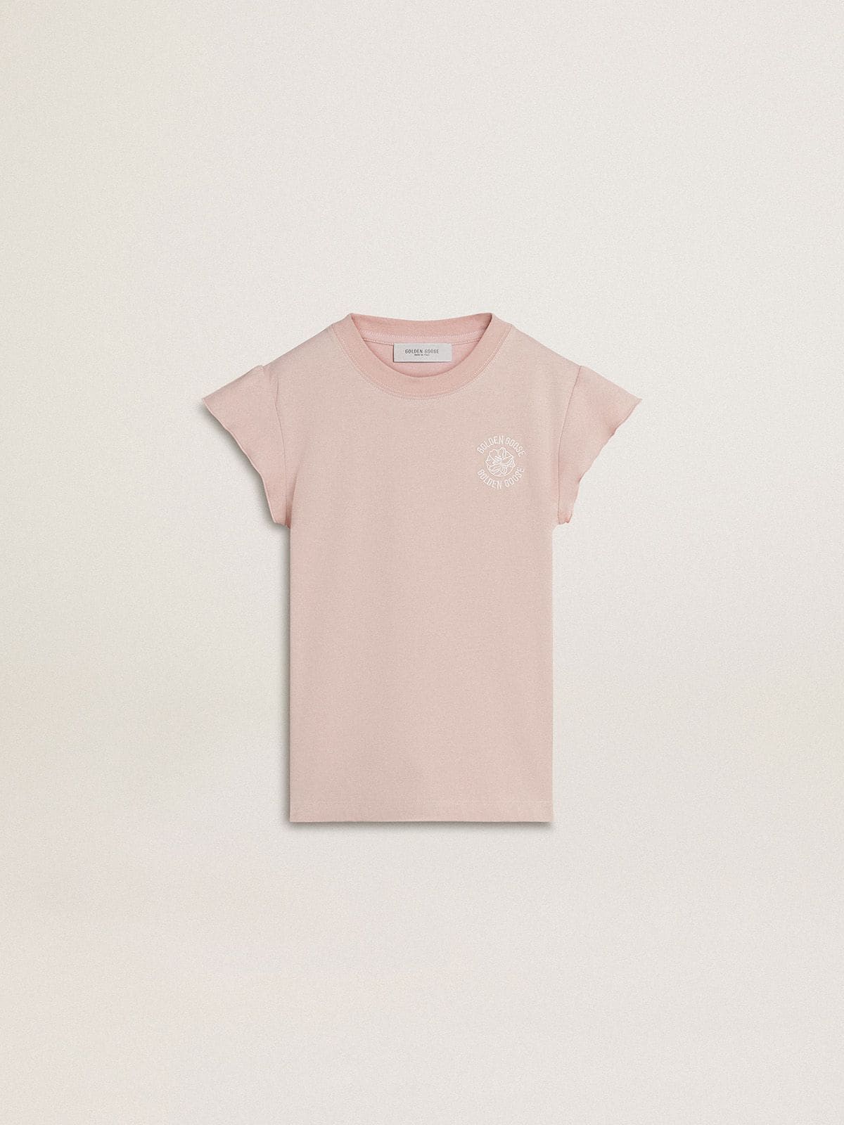 Girls' pink T-shirt with ruffled sleeves and embroidery - Golden Goose Kids