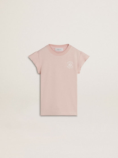 Girls' pink T-shirt with ruffled sleeves and embroidery - Golden Goose Kids