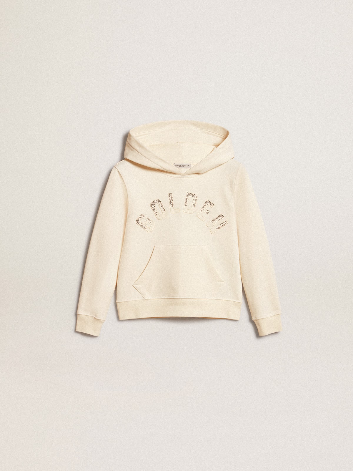 Hooded sweatshirt in aged white with patches - Golden Goose Kids