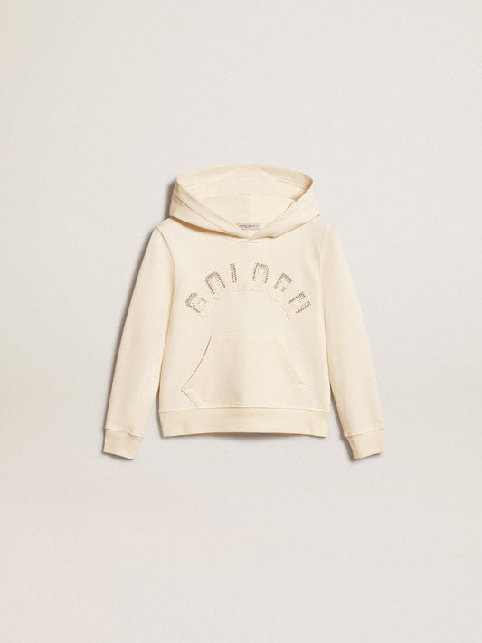 Hooded sweatshirt in aged white with patches - Golden Goose Kids