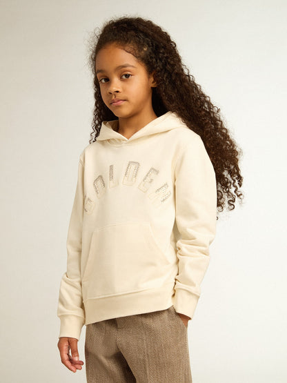 Hooded sweatshirt in aged white with patches - Golden Goose Kids