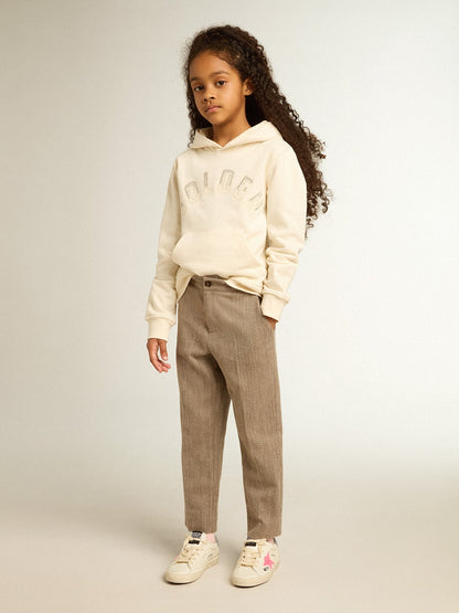 Hooded sweatshirt in aged white with patches - Golden Goose Kids