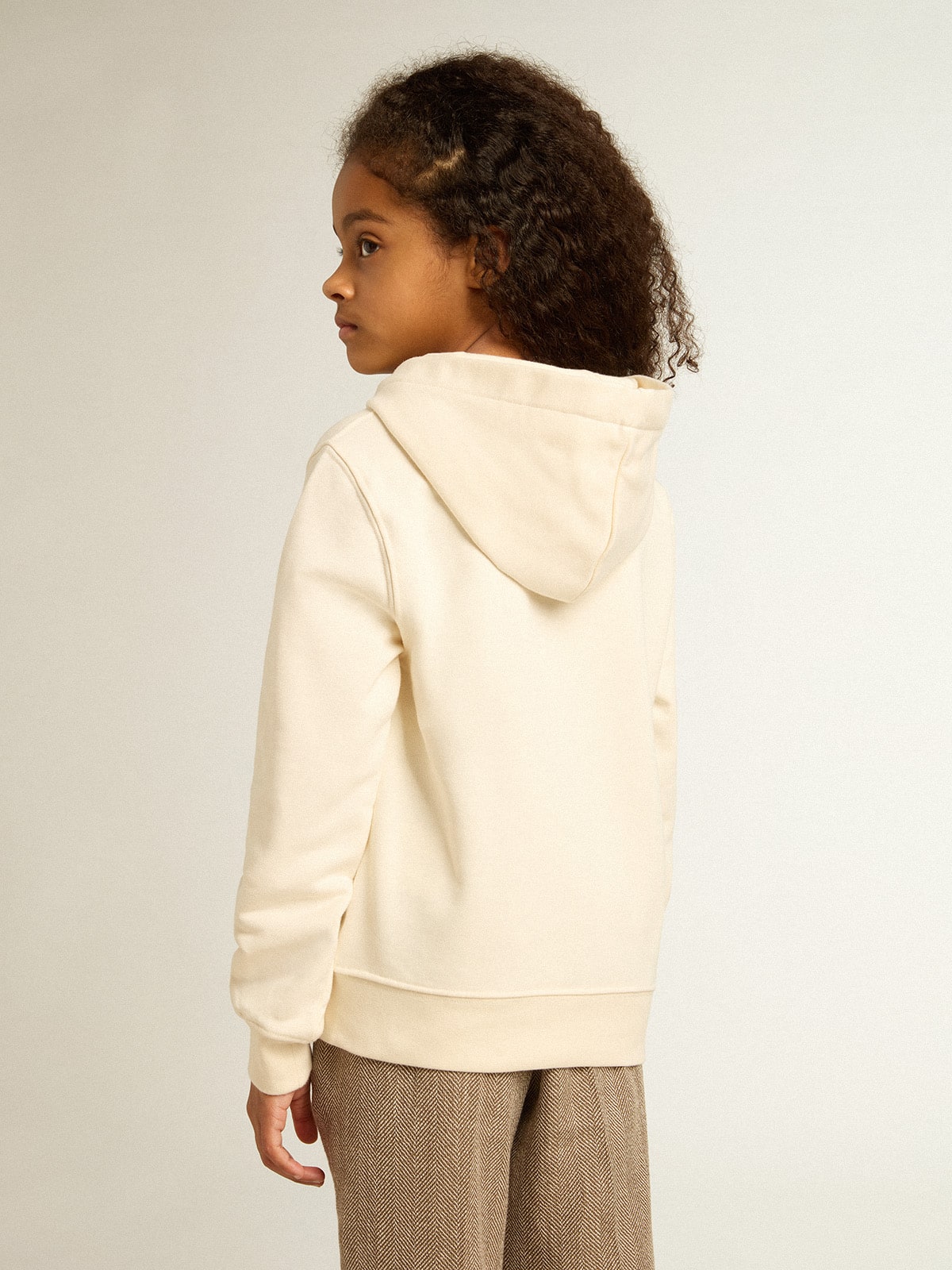 Hooded sweatshirt in aged white with patches - Golden Goose Kids