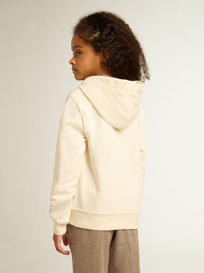 Hooded sweatshirt in aged white with patches - Golden Goose Kids