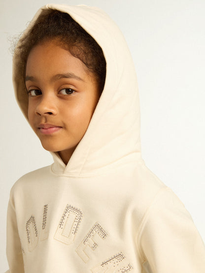 Hooded sweatshirt in aged white with patches - Golden Goose Kids