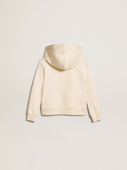 Hooded sweatshirt in aged white with patches - Golden Goose Kids