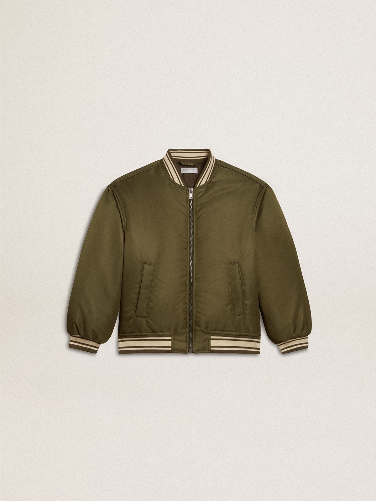 Kids military-green nylon bomber jacket with lettering on the back - Golden Goose Kids