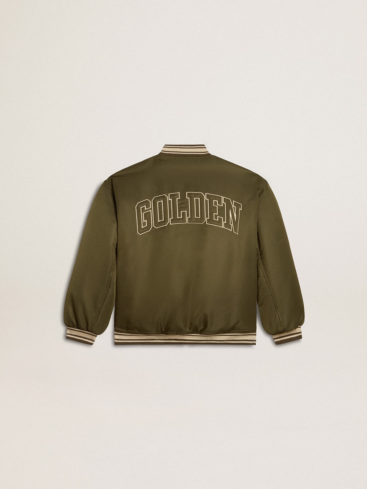 Kids military-green nylon bomber jacket with lettering on the back - Golden Goose Kids