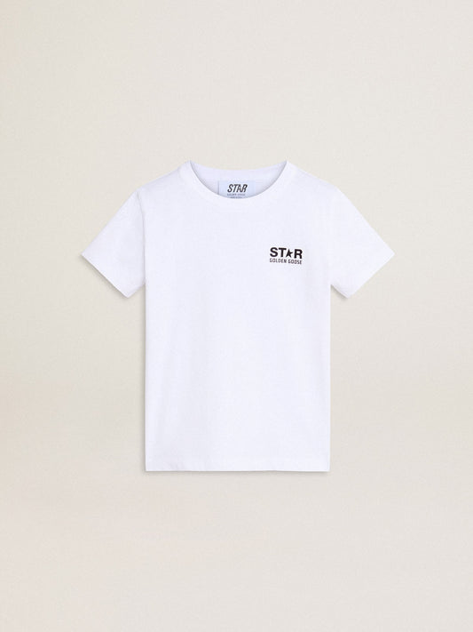 White T-shirt with contrasting black logo and star - Golden Goose Kids