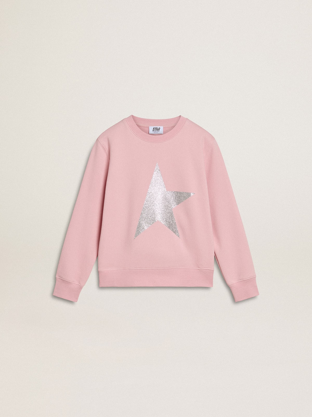 Pink sweatshirt with maxi star in silver glitter on the front - Golden Goose Kids