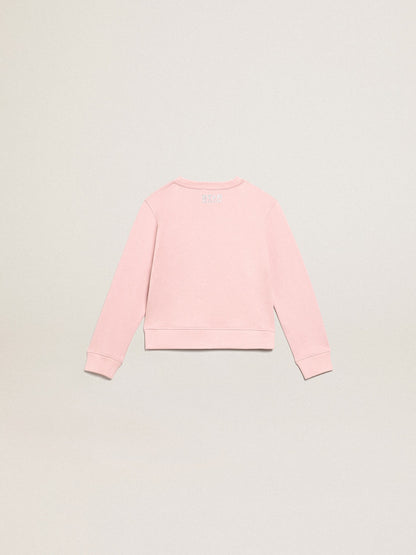 Pink sweatshirt with maxi star in silver glitter on the front - Golden Goose Kids
