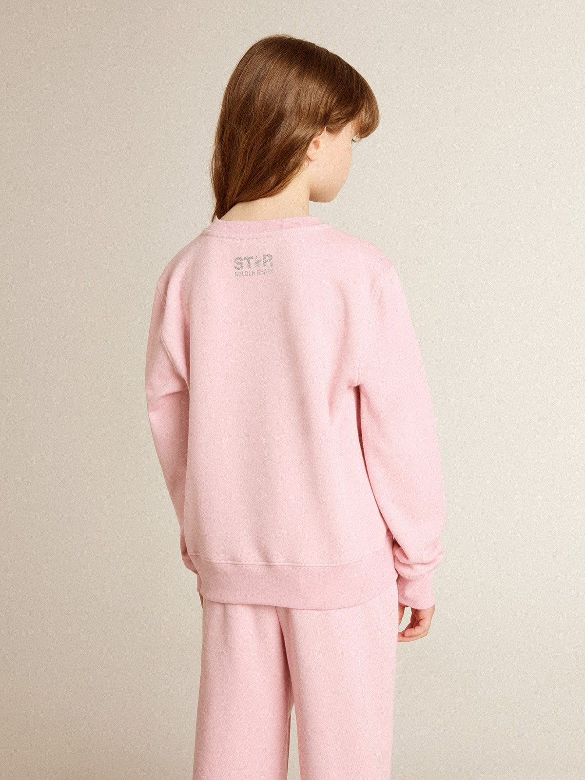 Pink sweatshirt with maxi star in silver glitter on the front - Golden Goose Kids
