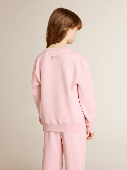 Pink sweatshirt with maxi star in silver glitter on the front - Golden Goose Kids