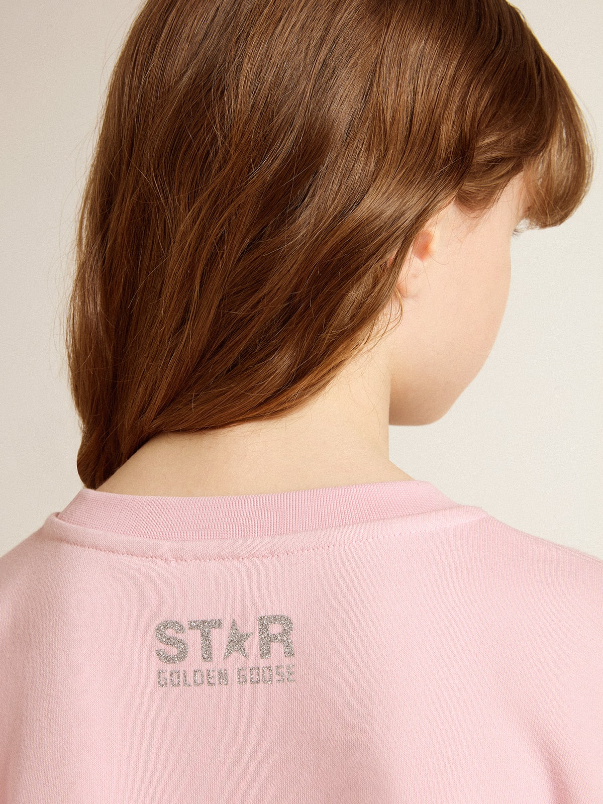 Pink sweatshirt with maxi star in silver glitter on the front - Golden Goose Kids