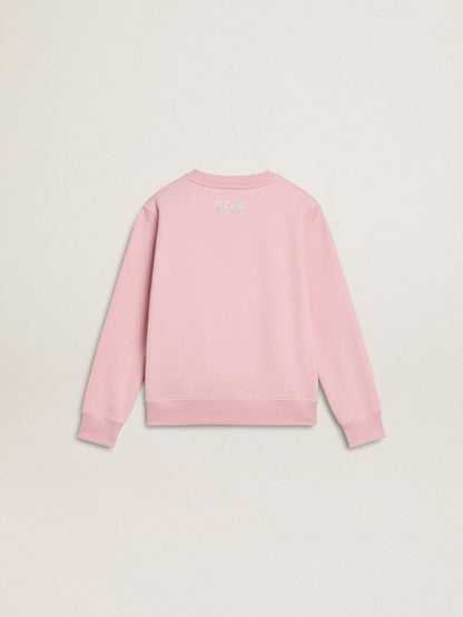 Pink sweatshirt with maxi star in silver glitter on the front - Golden Goose Kids