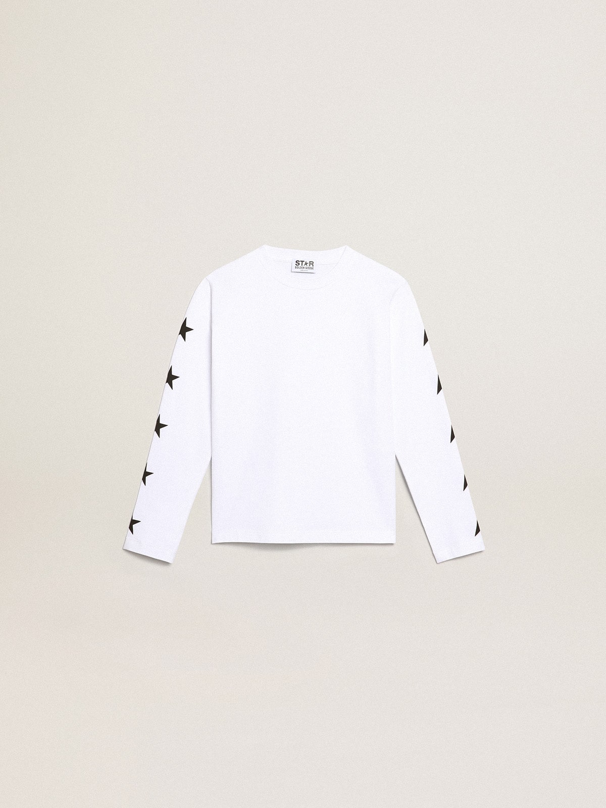 White long-sleeved T-shirt with contrasting black stars - Golden Goose Kids