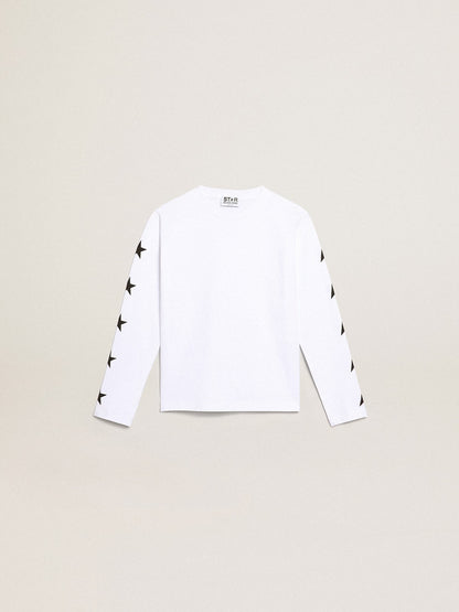 White long-sleeved T-shirt with contrasting black stars - Golden Goose Kids