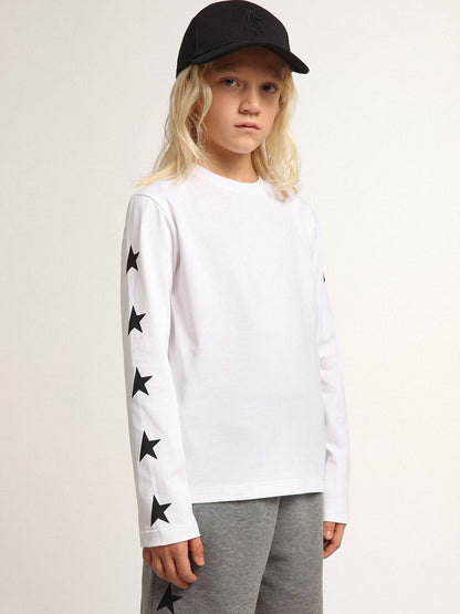White long-sleeved T-shirt with contrasting black stars - Golden Goose Kids