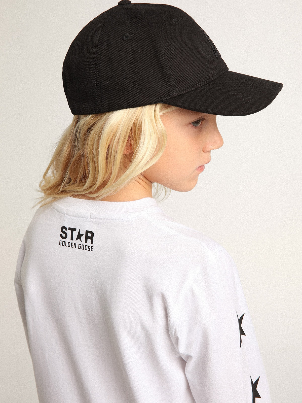 White long-sleeved T-shirt with contrasting black stars - Golden Goose Kids