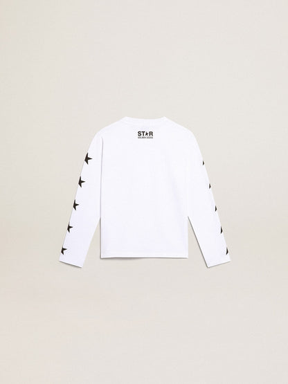 White long-sleeved T-shirt with contrasting black stars - Golden Goose Kids