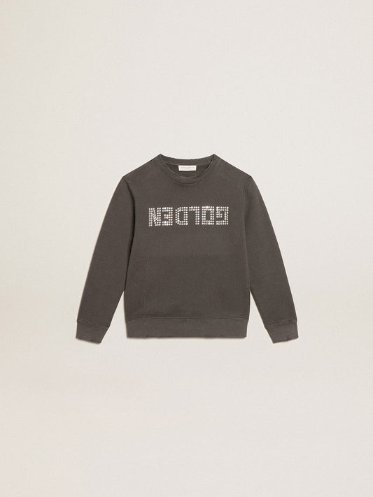 Distressed gray sweatshirt with crystal lettering - Golden Goose Kids