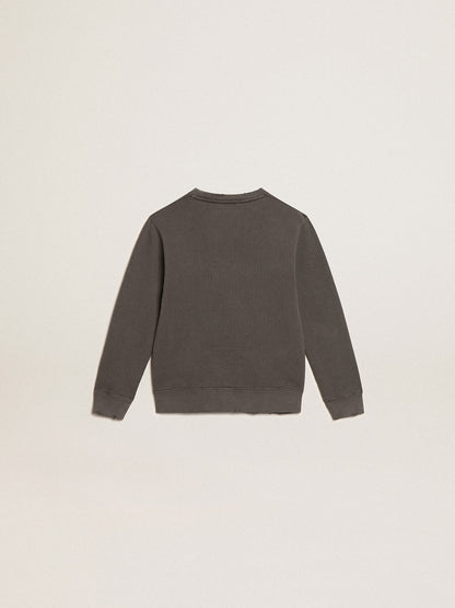 Distressed gray sweatshirt with crystal lettering - Golden Goose Kids