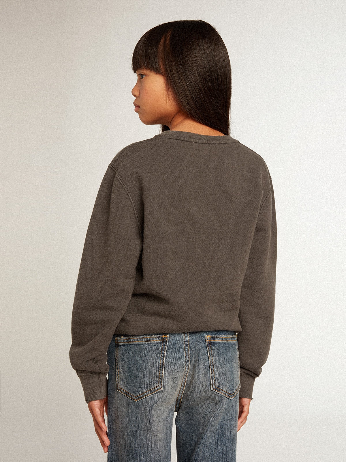 Distressed gray sweatshirt with crystal lettering - Golden Goose Kids