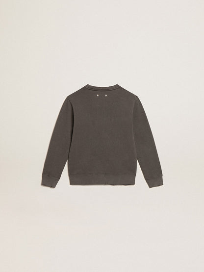 Distressed gray sweatshirt with crystal lettering - Golden Goose Kids